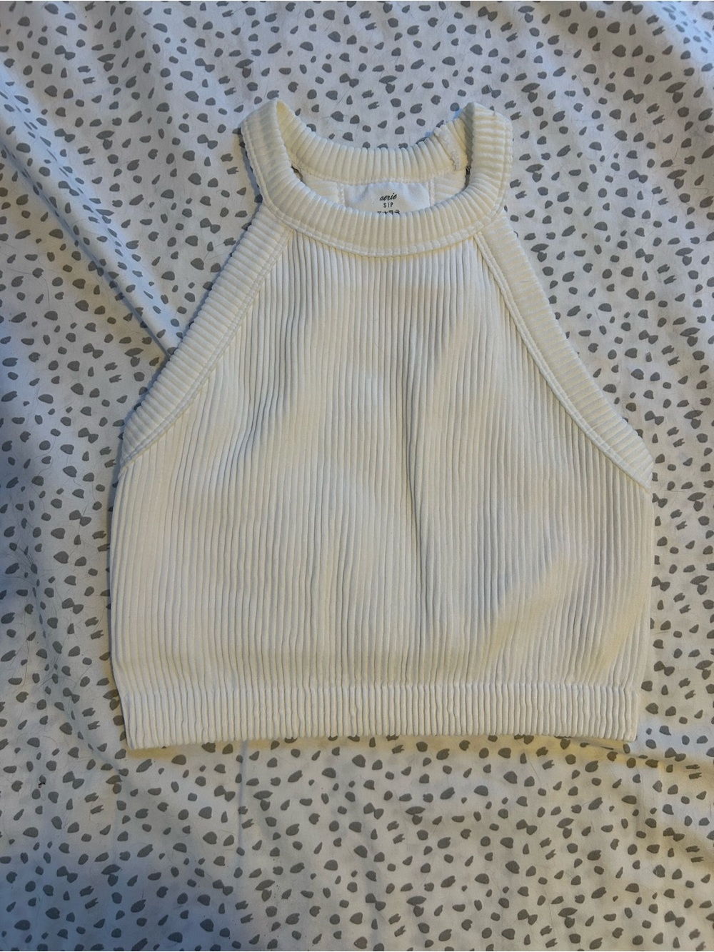 aerie Cream Ribbed High-Neck Cropped Tank
